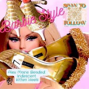 𝅺ALEX MARIE BEADED KITTEN HEELS WITH IRIDESCENT OUTER